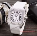 Cartier Santos 100 Rubber Strap Fake Watch - White Roman Markers 